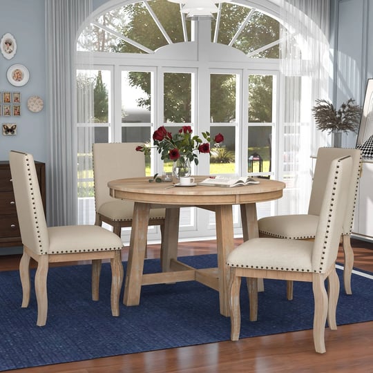 bestcosty-5-piece-farmhouse-wood-extendable-dining-set-natural-1