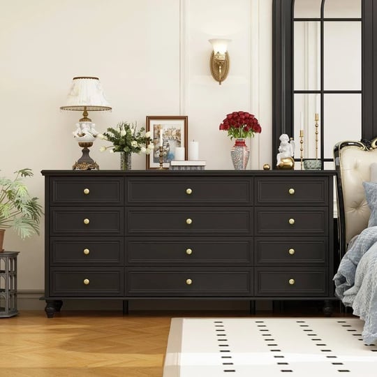 black-wooden-63-in-width-12-drawer-dresser-storage-cabinet-console-with-wooden-legs-european-style-1