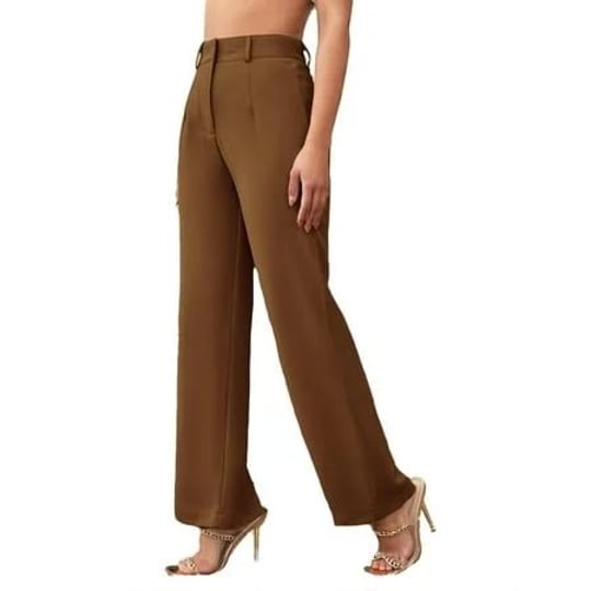 brown-solid-high-waist-womens-suit-pants-size-large-8-10-1