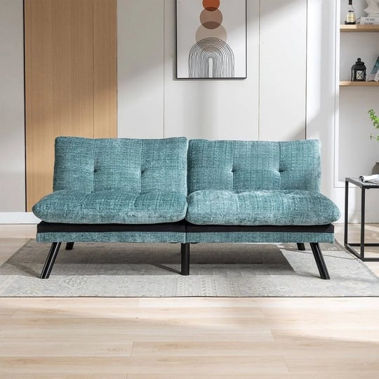 chenille-futon-sofa-bed-convertible-loveseat-sleeper-daybed-mint-green-1