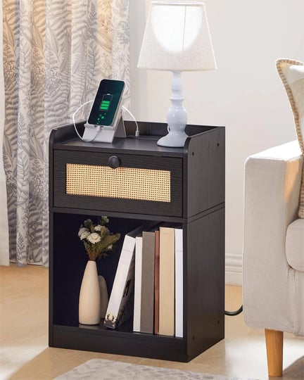choezon-nightstand-end-table-with-charging-station-side-table-with-rattan-style-drawer-and-storage-s-1
