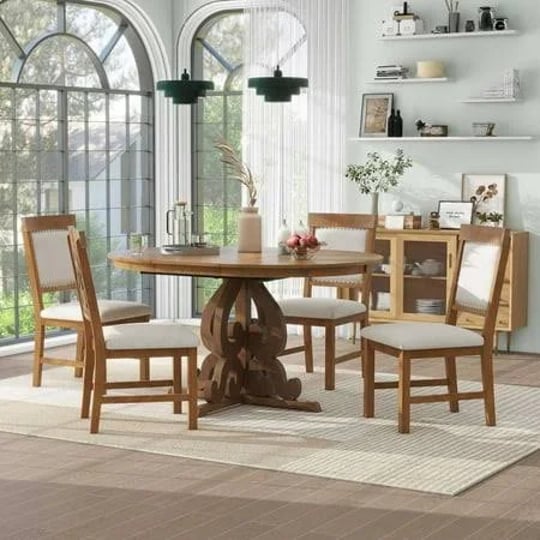 churanty-5-piece-farmhouse-extendable-dining-table-set-round-table-with-leaf-and-4-upholstered-chair-1