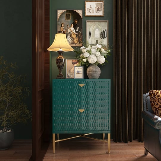 clihome-2-drawer-storage-high-gloss-nightstand-end-table-green-1