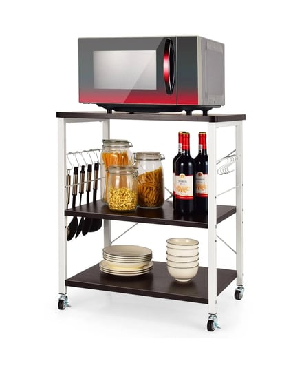 costway-3-tier-kitchen-bakers-rack-microwave-oven-storage-cart-w-hooks-brown-1