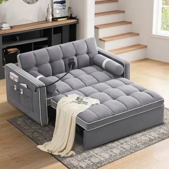 dealtops-3-in-1-sofa-bed-55-inch-loveseat-sleeper-with-two-pillows-phone-stand-gray-1