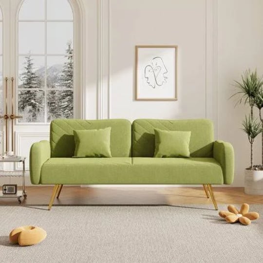 dealtops-convertible-sofa-bed-linen-fabric-loveseat-futon-couch-with-adjustable-backrests-green-1