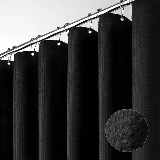 dynamene-long-black-fabric-shower-curtain-waffle-textured-tall-heavy-duty-cloth-shower-curtains-for--1