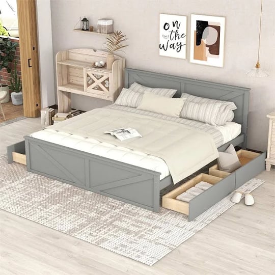 euroco-pine-wood-king-size-platform-bed-with-four-storage-drawers-for-living-room-gray-1