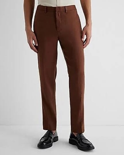 express-mens-extra-slim-brown-linen-blend-hybrid-elastic-waist-dress-pants-brown-w34-l32-1