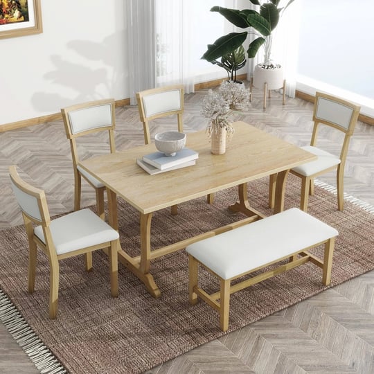 farmhouse-elegance-6-piece-trestle-dining-set-59-inch-table-upholstered-chairs-and-bench-natural-1