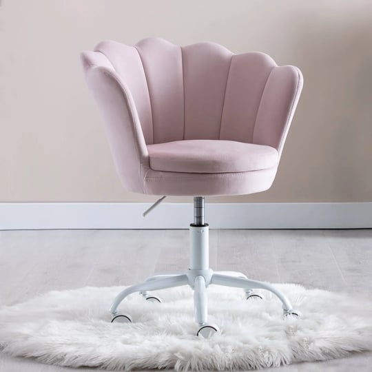 flower-kids-desk-chair-with-wheels-velvet-children-study-chair-with-seashell-back-adjustable-swivel--1