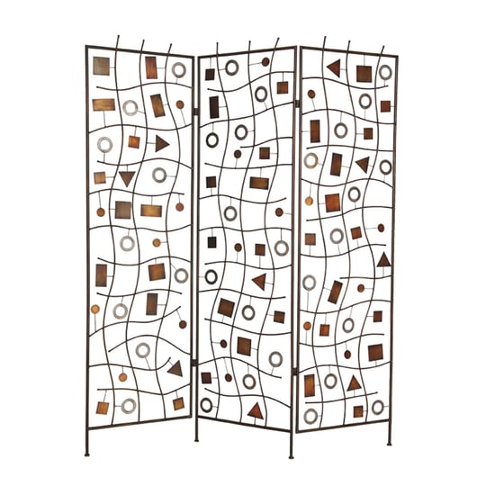 foldable-metal-screen-with-geometrical-design-and-3-panels-brown-1