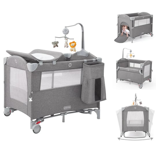 harppa-5-in-1-portable-playard-and-bassinet-bedside-sleeper-for-newborn-to-toddler-unisex-gray-1