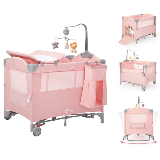 harppa-5-in-1-portable-playard-and-bassinet-for-girl-from-newborn-to-toddler-easy-folding-pink-1