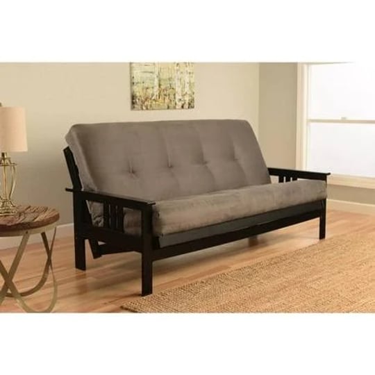 homestock-lakefront-luxury-futon-frame-black-finish-suede-gray-mattress-1