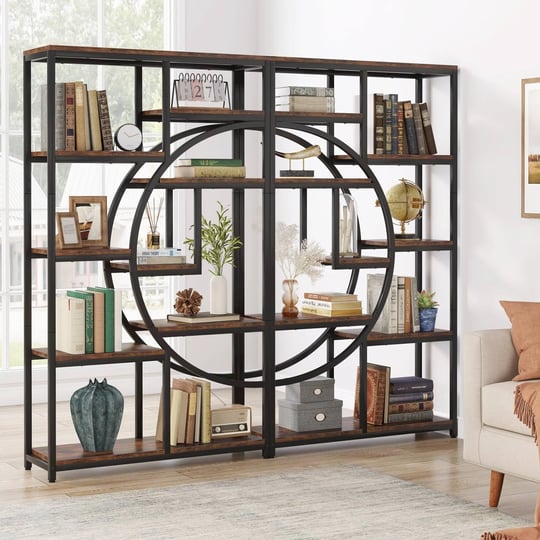 industrial-etagere-bookcase-with-8-open-storage-shelf-tall-geometric-book-shelves-rustic-brown-1