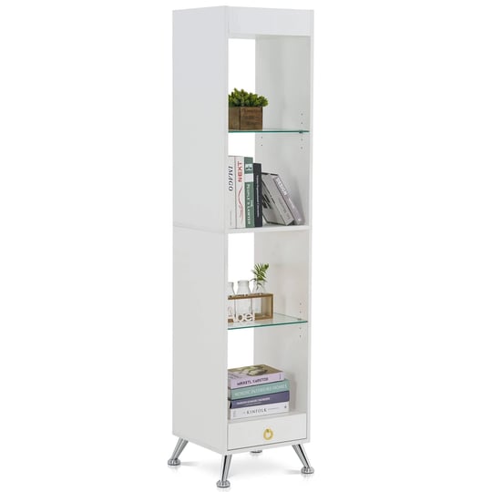 ivinta-tall-bookshelf-for-small-spaces-narrow-bookcase-with-adjustable-glass-display-shelf-matte-whi-1