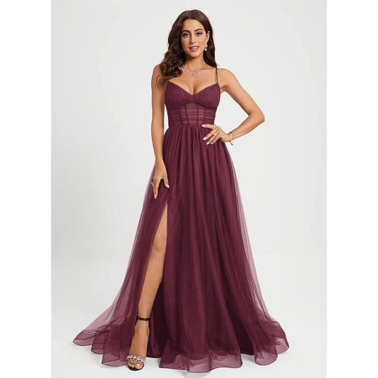 jjs-house-ball-gown-princess-v-neck-sweep-train-tulle-prom-dress-with-pleated-size-06-cabernet-red-1