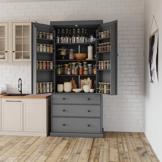 joliwing-77-inch-tall-kitchen-pantry-with-3-adjustable-shelves8-door-shelves-3-drawers-grey-1
