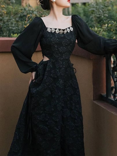 jolly-vintage-black-glass-diamond-rose-jacquard-hollow-carved-dress-1950s-hepburn-style-outfits-blac-1