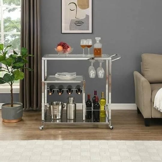 kepooman-contemporary-bar-carts-industrial-bar-cart-glass-metal-frame-wine-storage-silver-size-33-86-1