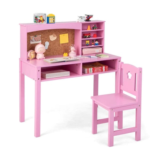 kids-desk-and-chair-set-with-hutch-and-bulletin-board-for-3-kids-pink-1