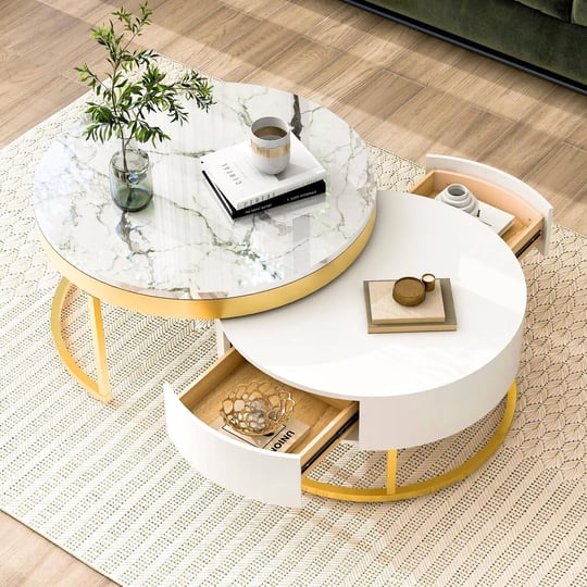 lostcat-31-5-inch-nesting-coffee-table-with-2-drawers-round-coffee-table-set-with-marble-top-and-sto-1
