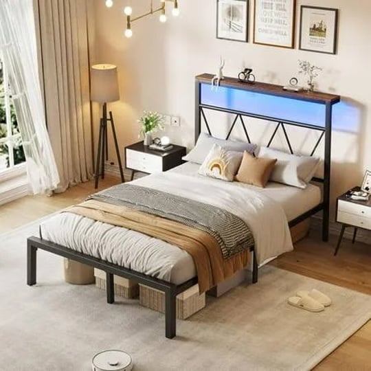luxoak-metal-bed-frame-with-led-lights-platform-storage-shelf-twin-vintage-modern-style-black-1