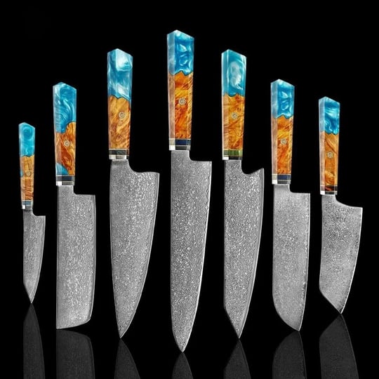 makito-damascus-steel-knives-with-coloured-blue-resin-handle-7pcs-knives-1