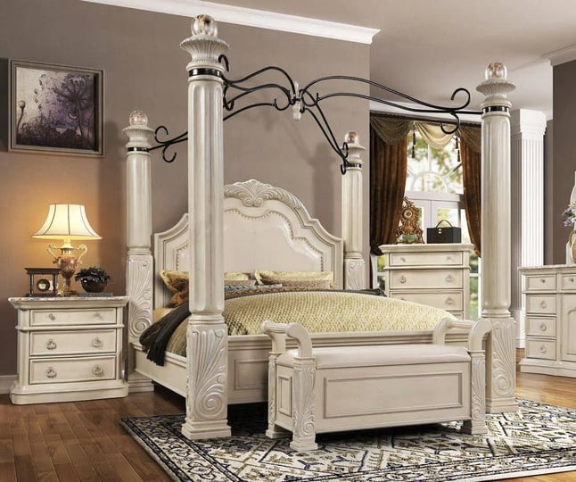 mcferran-b6006-king-canopy-bedroom-set-2-pcs-in-antique-white-faux-leather-1