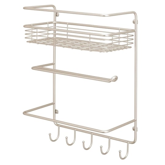 mdesign-metal-wall-mount-paper-towel-holder-with-storage-shelf-hooks-1