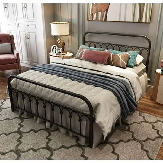 metal-bed-frame-queen-size-with-vintage-headboard-and-footboard-platform-base-wrought-iron-bed-frame-1