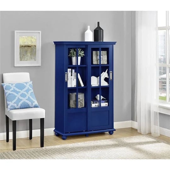 navy-blue-barrister-glass-door-bookcase-bookshelf-wooden-cabinet-display-office-1