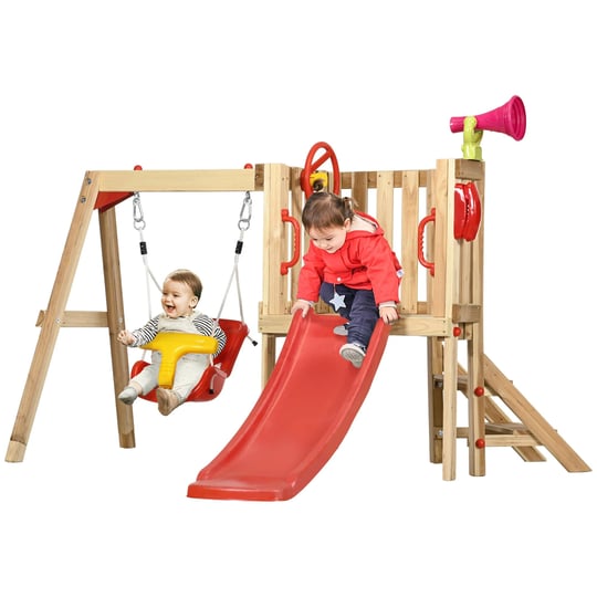 outsunny-4-in-1-wooden-swing-set-kids-outdoor-playset-with-swing-slide-horn-steering-wheel-toddler-p-1