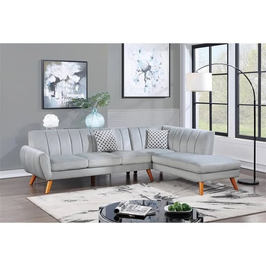 poundex-2-piece-velvet-sectional-sofa-with-curved-armrest-in-light-gray-f8869-1