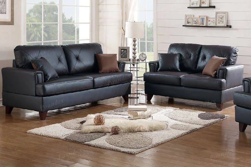 poundex-f6876-black-leather-sofa-and-loveseat-set-1