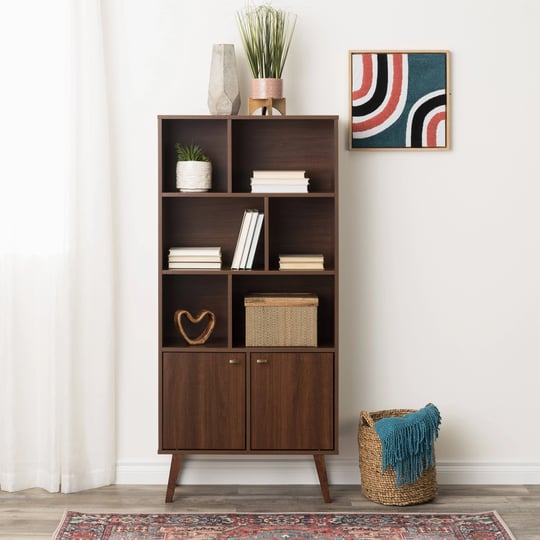 prepac-milo-mid-century-modern-bookcase-with-six-shelves-and-two-doors-1