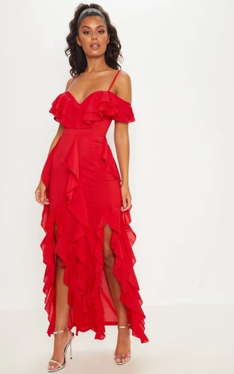 prettylittlething-womens-red-cold-shoulder-ruffle-detail-maxi-dress-size-4-1