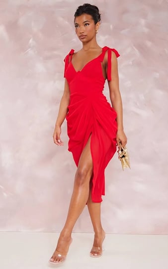 prettylittlething-womens-red-underwire-detail-draped-midi-dress-size-10-1