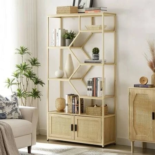 royard-oaktree-7-tiers-bookcases-wood-open-bookshelf-with-cabinet-and-rattan-door-large-display-stor-1