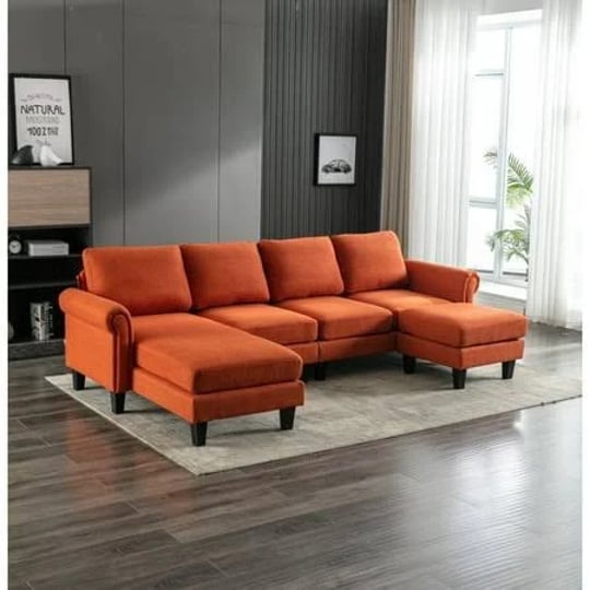 sectional-set-for-living-room-mid-century-modern-couch-with-chaise-and-ottoman-u-shape-sofa-orange-1