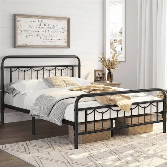 smilemart-metal-platform-full-bed-with-vintage-headboard-and-footboard-black-matte-1
