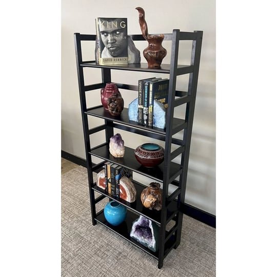 solid-acacia-5-tier-folding-bookcase-black-1