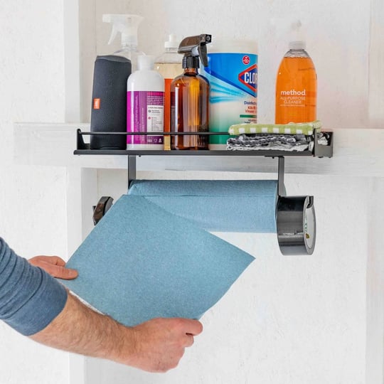 storeyourboard-paper-towel-holder-wall-mount-shelf-holds-50-lbs-garage-home-quick-clean-station-1