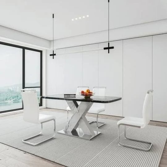 sumdeal-47-inch-63-inchretractable-faux-marble-dining-room-table-sets-for-4black-top-table-and-4-whi-1