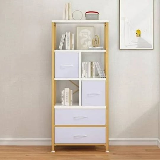 sythers-5-tier-bookshelf-industrial-gold-bookcase-with-4-drawers-modern-display-shelves-plant-flower-1
