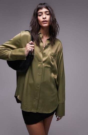 topshop-longline-satin-shirt-in-khaki-green-1