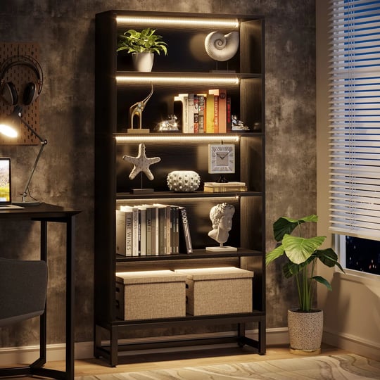 tribesigns-tall-bookcase-black-bookshelf-70-8-large-bookcases-organizer-with-led-lights-heavy-duty-f-1