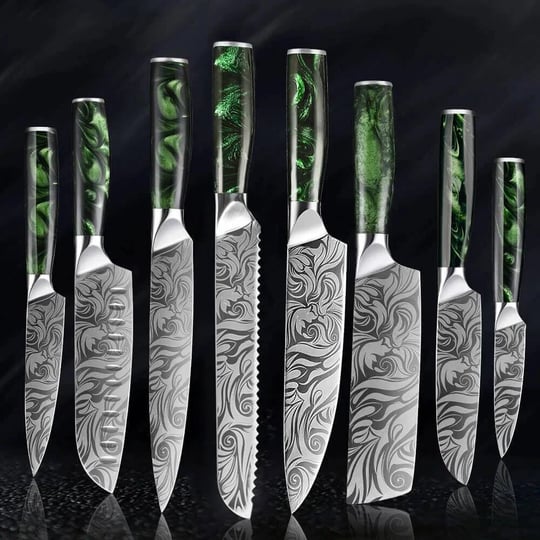 wasabi-8senken-knives-8-piece-japanese-kitchen-knife-set-with-engraved-blade-pattern-green-resin-han-1