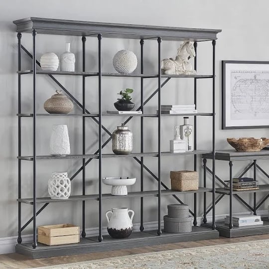 weston-home-cabana-84-inchw-5-shelf-rustic-x-back-large-triple-bookshelf-gray-1